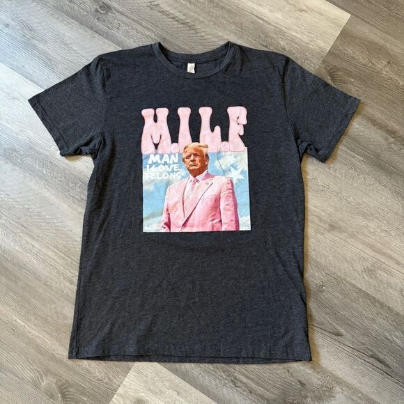 MILF Shirt Man I Love Felons Trump Gray Pink Medium - Picture 2 of 7